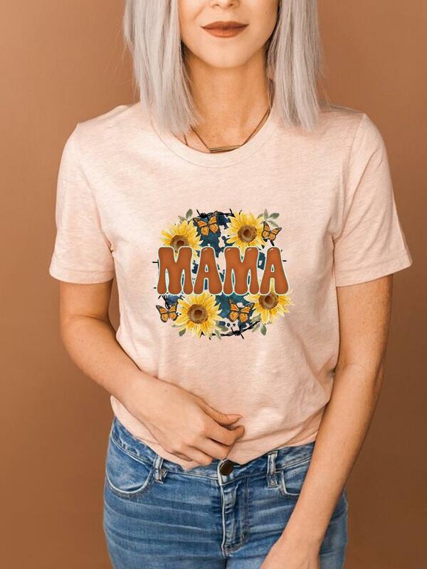 Flower Letter Mom Mama 90s Trend Tee Clothes Fashion Short Sleeve Clothing Top Basic Women Print T Shirt Summer Graphic T-shirts