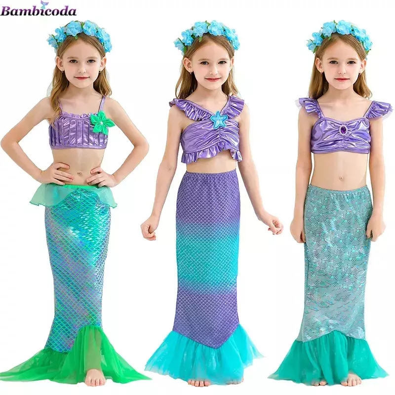 Meninas pequena sereia ariel vestido de princesa lantejoulas vestido de baile desempenho vestido crianças fantasia traje de halloween roupas