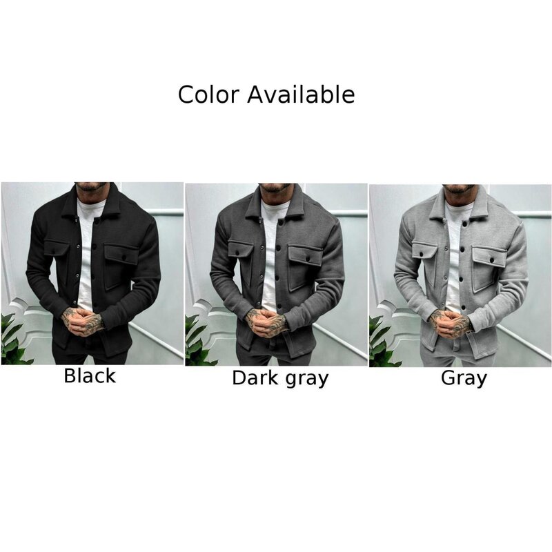 Cozy and Stylish Men\\\\\\\'s Fleece Jacket Solid Color Lapel Collar Button Up Perfect for Spring Autumn Winter Seasons