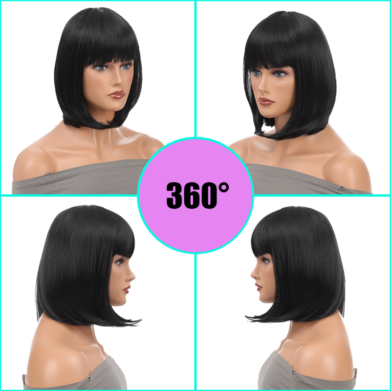 XG-Straight Bob Wig com Air Bangs para mulheres, comprimento médio, cabelo fofo natural, adequado para uso diário, elegante