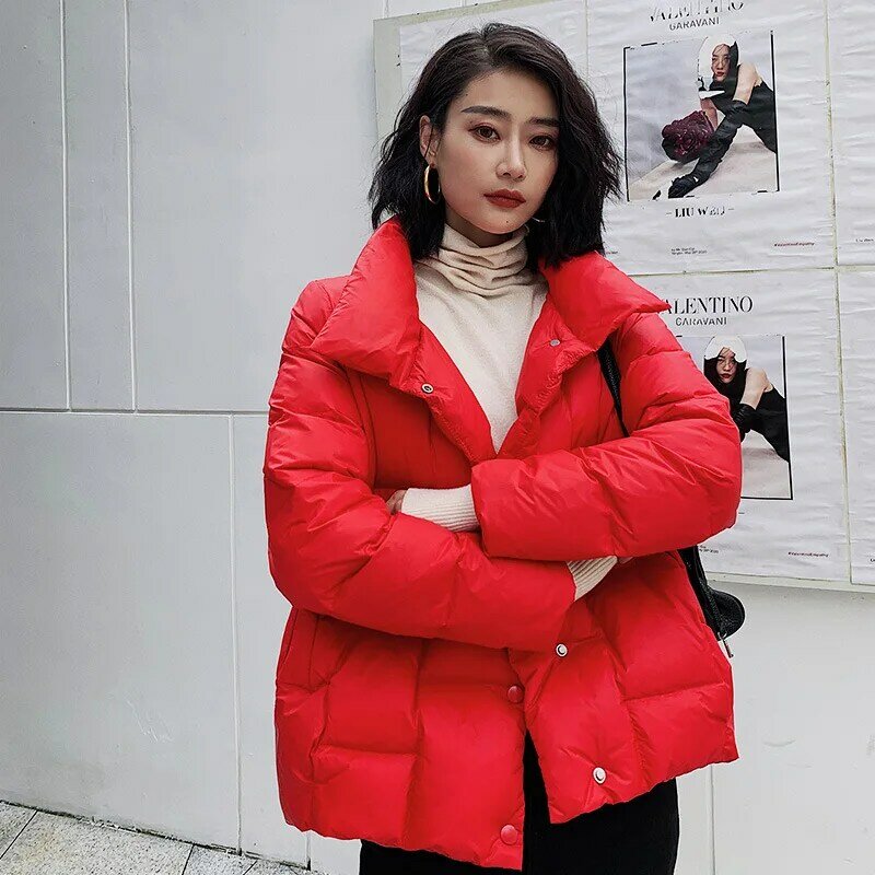 2022 neue Winter Frauen Langarm Warme Weiße Ente Unten Jacken Mode Lässig Schwarz Mäntel