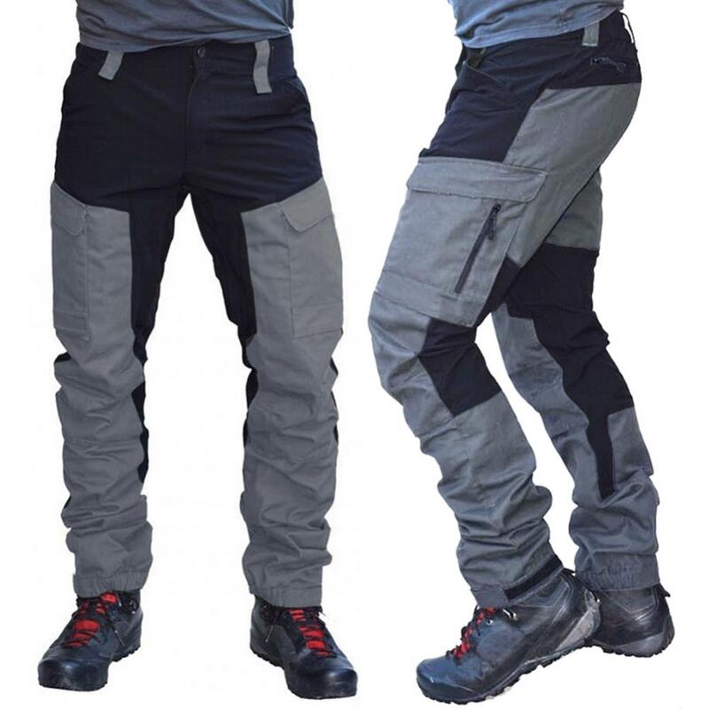 Pantalones Cargo largos deportivos con múltiples bolsillos para hombre, pantalones de trabajo, bloque de Color, moda