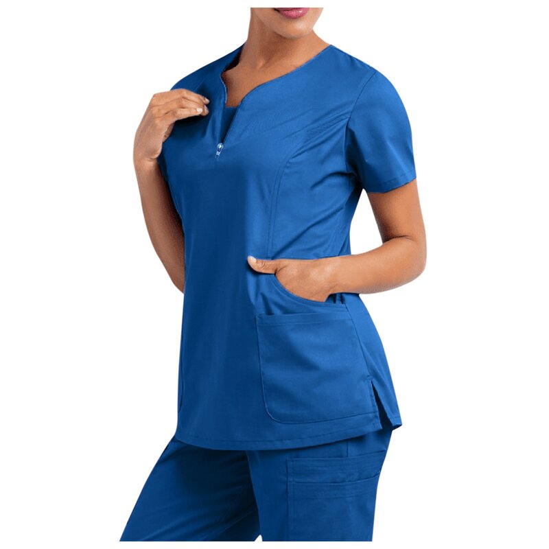 Медицинская униформа для медсестер, Женская Повседневная Рабочая Униформа с коротким рукавом и V-образным вырезом