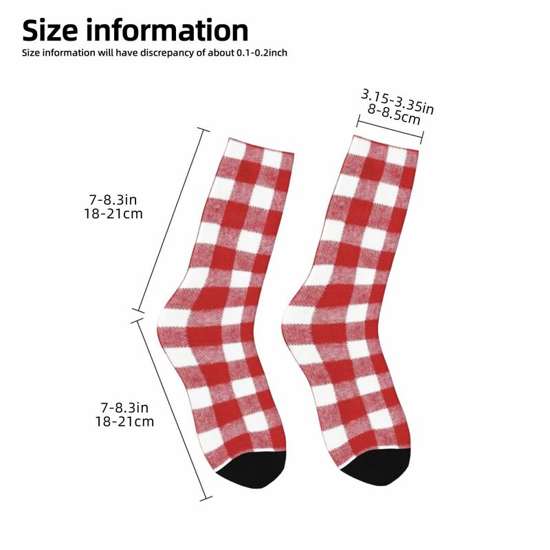 Meias quadriculadas vermelhas e brancas para Unisex, Harajuku Meias, meias longas para toda a temporada, acessórios para presentes, alta qualidade