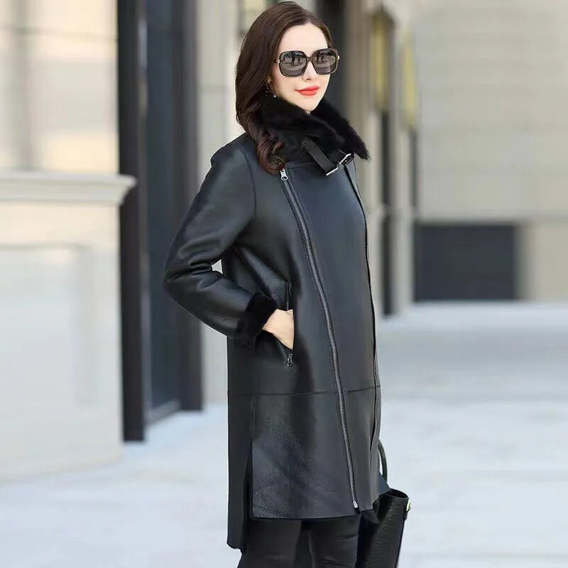 女性用の幅広の合成皮革ジャケット,暖かい偽の毛皮のコート,ルーズウインドブレーカー,長いオーバーコート,厚く,6x l,冬,2022