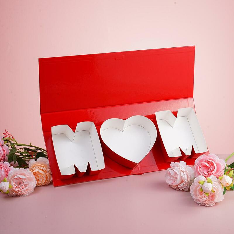 Mother's Day Flower Box Empty Fillable Packaging Box MOM Letters Shape Cardboard Gift Box Roses Surprise Carton Gift Box