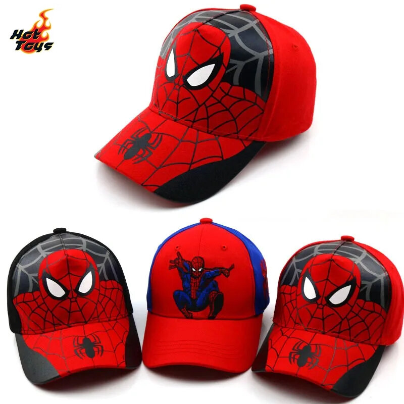 HotToys Spiderman Baseball Cap Boys Girls Hats Superhero Peripheral Cosplay Props Childrens Gift Sunhat Fashion Accessory 3-7y