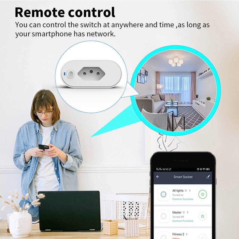 SIXWGH Tuya Wifi Socket Adaptador De Soquete Inteligente 16A Suporte Smart Life App control Alexa Google Home Controle vioce