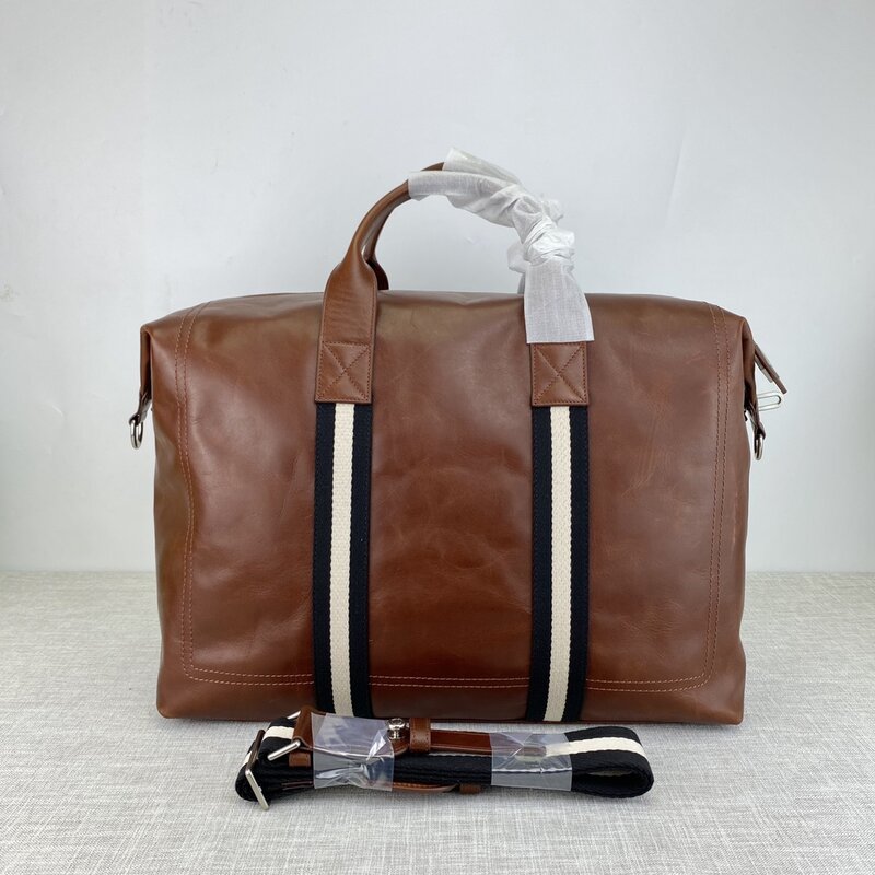 Tas Travel merek B baru mode desain bergaris koper kasual bisnis tas tangan kulit kualitas tinggi kapasitas besar