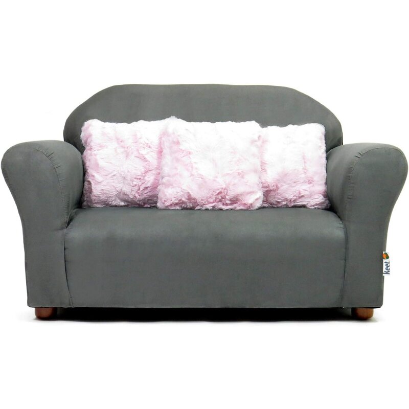Плюшевый детский диван с декоративными подушками, угольно-розовый