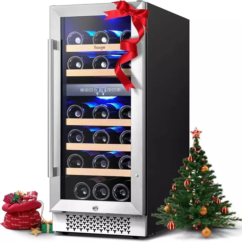 HAOYUNMA raffreddatore per vino da 15 pollici, frigorifero per vino a doppia zona da 28 bottiglie con compressore aggiornato per bottiglie grandi