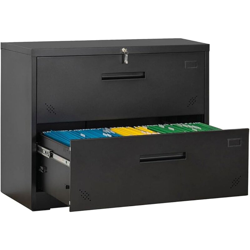 Lateral File Cabinet With Lock Filing Cabinets Deep Drawers Cabinets Under Desk for Home Office A4 Size Black Freight Free