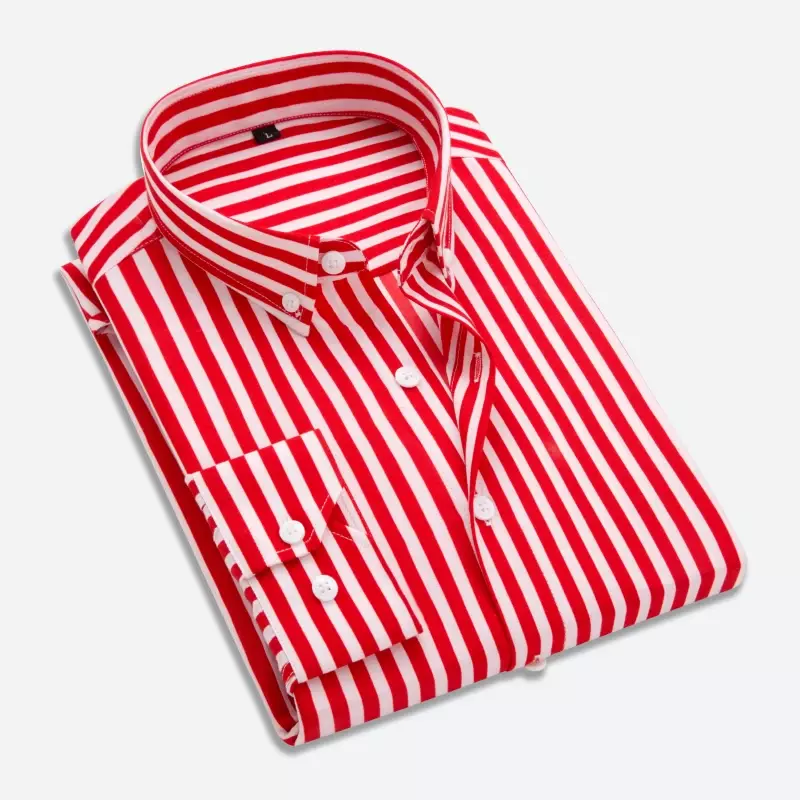 남성용 스트라이프 셔츠, 슬림핏 긴팔, 얇은 한국 단색 캐주얼 원피스 셔츠, 남성 의류, 2024 용수철 여름