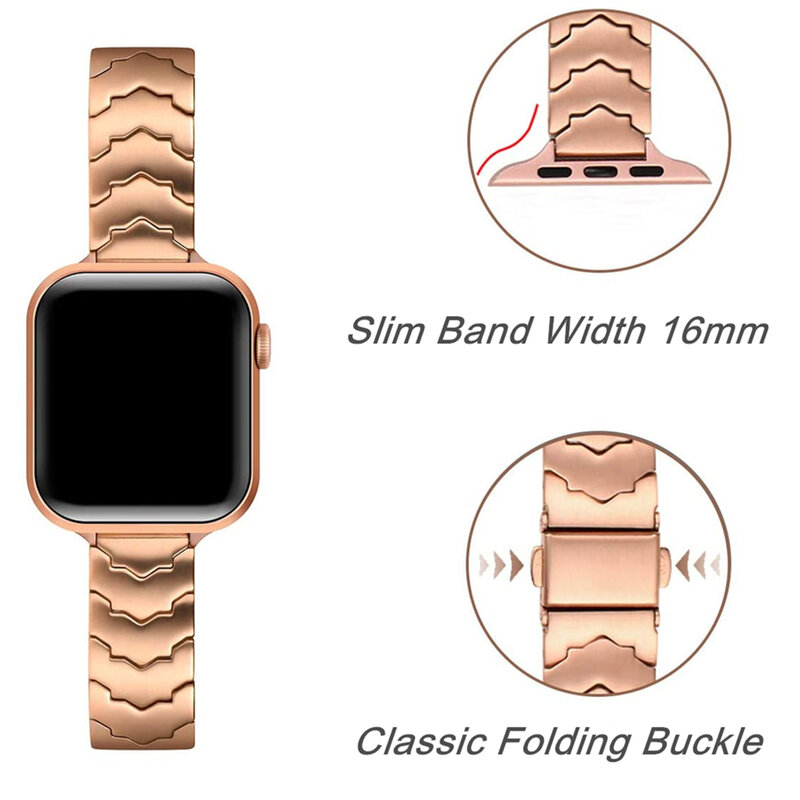 Gelang Wanita untuk Apple Watch Band 41Mm 45Mm 40Mm 44Mm 38Mm 42Mm Tali Logam Tipis Ramping Baja Tahan Karat untuk IWatch 7 6 5 4 3 SE