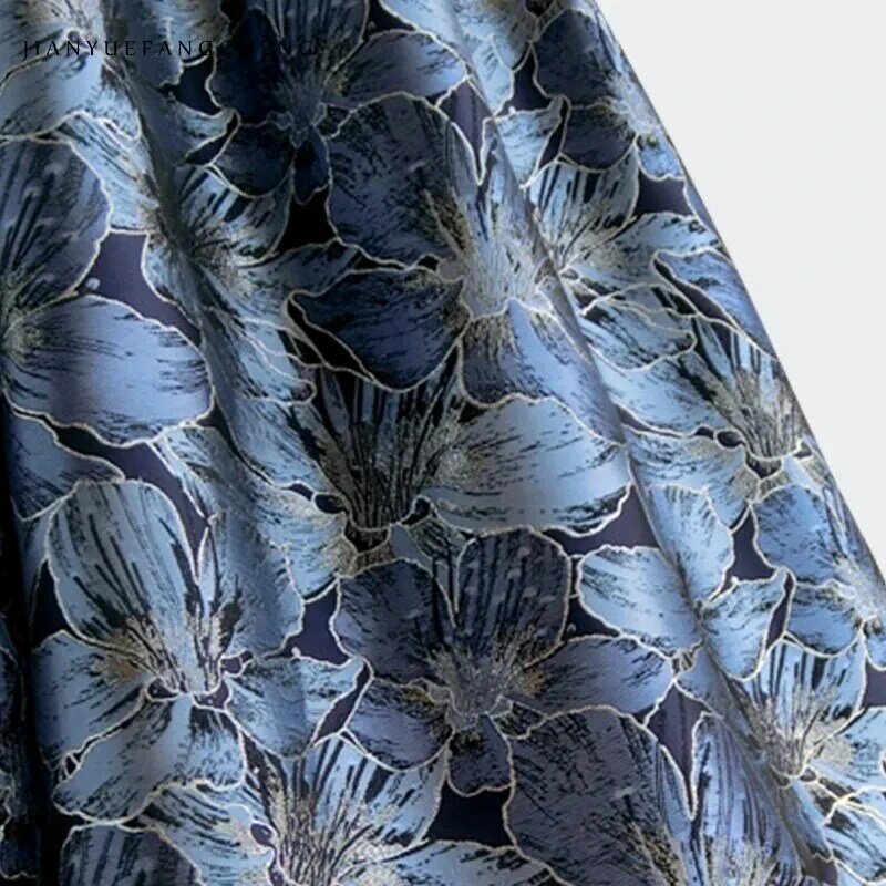 Saia Jacquard azul plissada feminina, cintura alta, saia Midi linha A, vintage, calças casuais femininas elegantes, primavera, outono, novo, 2023