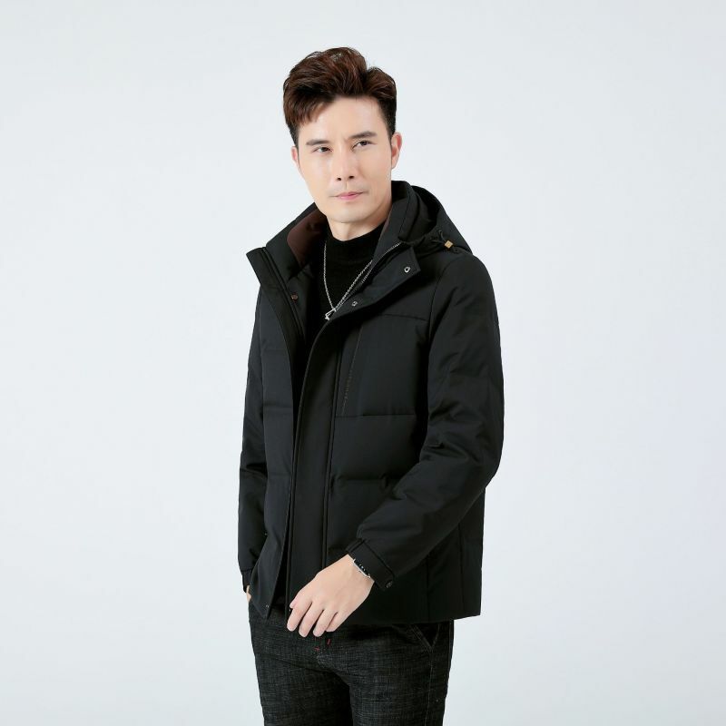 2023 Winter Men's New Solid Standing Neck Hooded Thickened Down Jacket