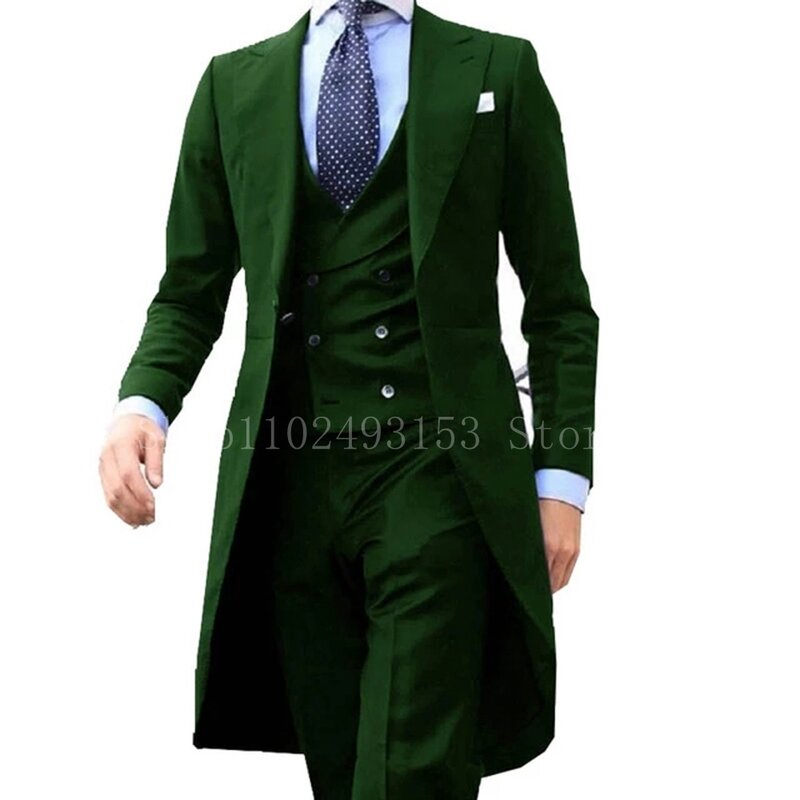 Latest Design Long Coat Men Suits 3 Pieces Royal Blue Slim Fit Formal Classic Groomsmen Wedding Dress Trajes De Hombre