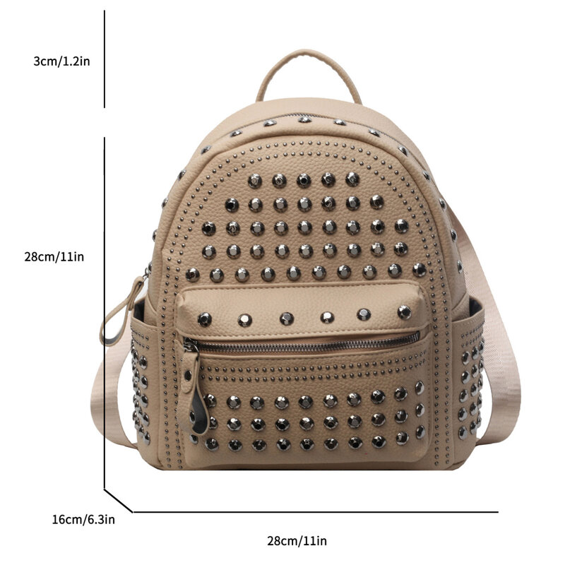 Fashion Backpack Punk Rivet Shoulder Bag For Women Luxury Anti theft Travel Chest Bag 2024 Spring Trend Designer Backbag Black