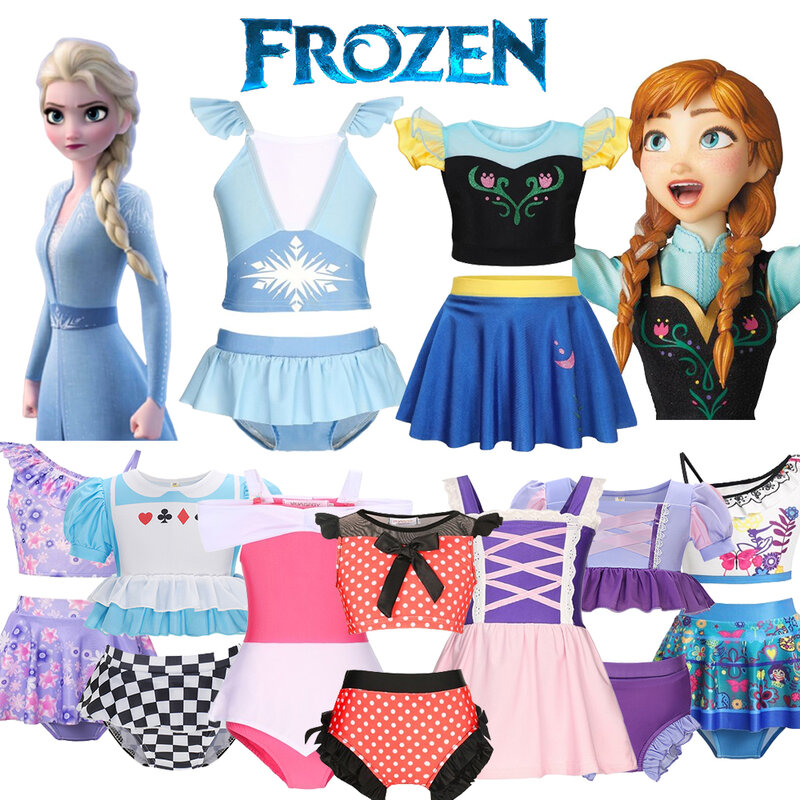 Pakaian renang anak perempuan satu/dua potong, kostum lembut Bikini pantai gaya putri musim panas, baju renang Elsa Anna Frozen