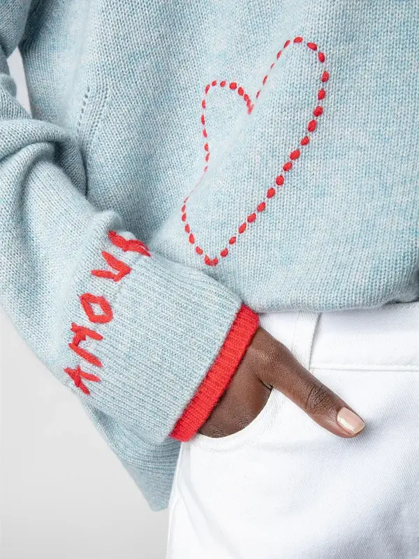 Maglione in Cashmere da donna con ricamo a lettera a cuore maglione a maniche lunghe lavorato a maglia Casual autunno inverno