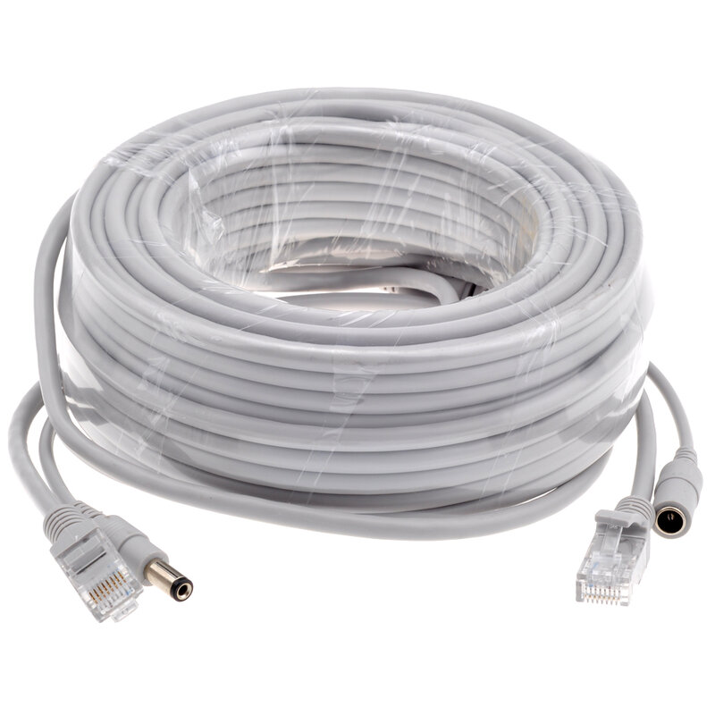 Cable Ethernet RJ45 + DC para cámaras IP, Cable Lan de red CCTV, CAT5/CAT-5e, color gris opcional, 5M/10M/15M/20M/30M