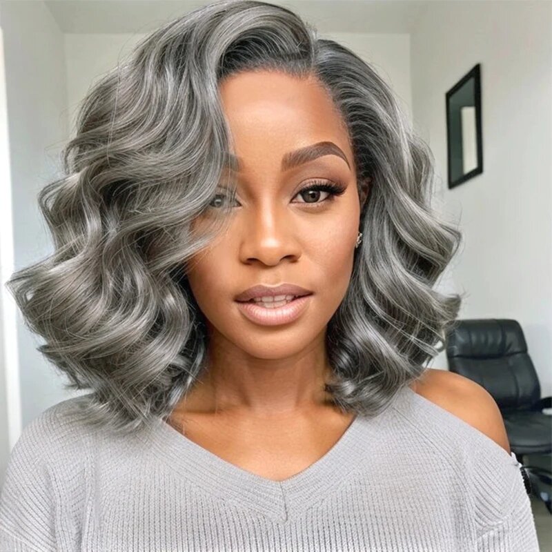 Bob Wig Salt & Pepper Color 13x4 5x5 Hd Lace Closure Wig Body Wave Lace Front Wig Glueless Wigs 100% Human Hair Lace Frontal Wig