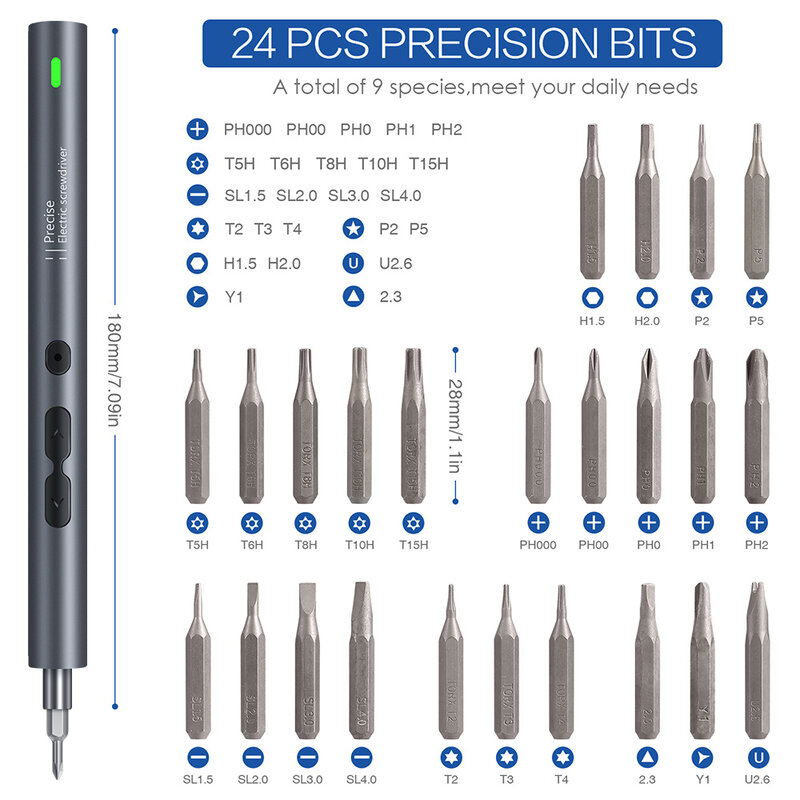 Elétrica Precision Chave De Fenda Set, Power Tool Kits, Recarregável, Sem Fio, Sem Fio, Magnético, Mini, Pequeno Bit para Xiaomi Pen, 28 em 1