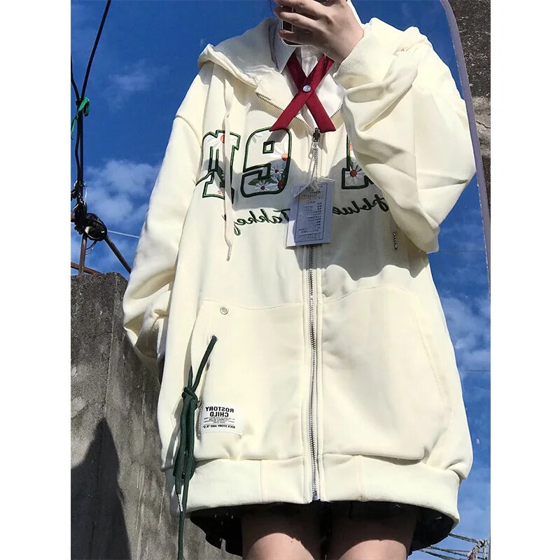 Womne's Y2K Clothes Zip Up Hoodie Goth Hoodies High Street Harajuku Hip Hop Loose Casual Hooded Coat Sweatshirt Korean Style