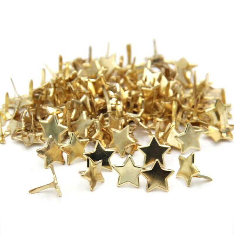 Set Pengikat Brads Logam Bintang berisi 100 Pengikat Kertas Emas untuk Scrapbooking DIY