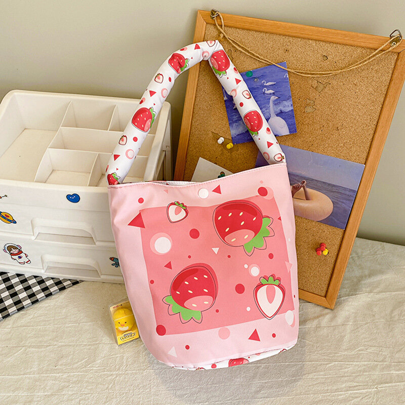 Mini torebka urocza torba Tote Kawaii, różowa torebka wiadro z kreskówek, przenośna torebka mody damskiej i torebki