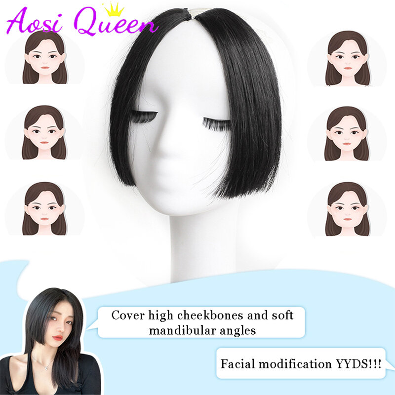 AOSI Synthetic Princess Cut Flat Bangs On Both Sides Hairpin Style Lengthened Natural Lolita ji Hair Bangs Wig For Women