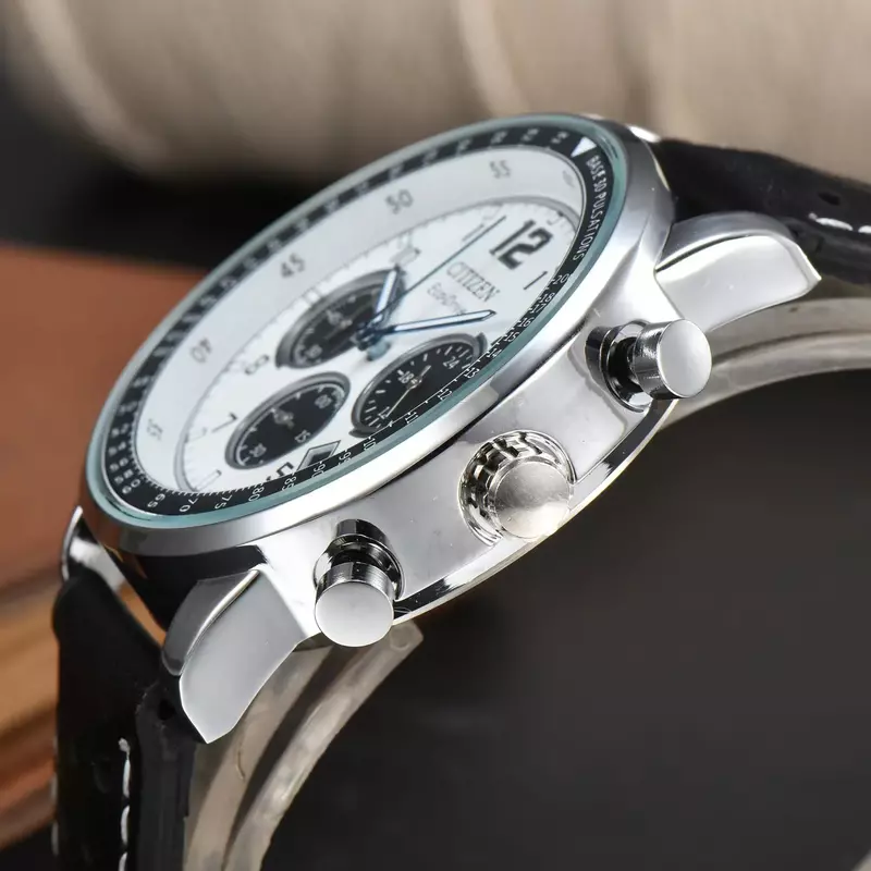 นาฬิกา Citizen ผู้ชายนาฬิกาควอตซ์นาฬิกาแฟชั่นหรูหราสำหรับนักธุรกิจสายหนังกันกระแทกนาฬิกาพลังงานจลน์ระยิบระยับ