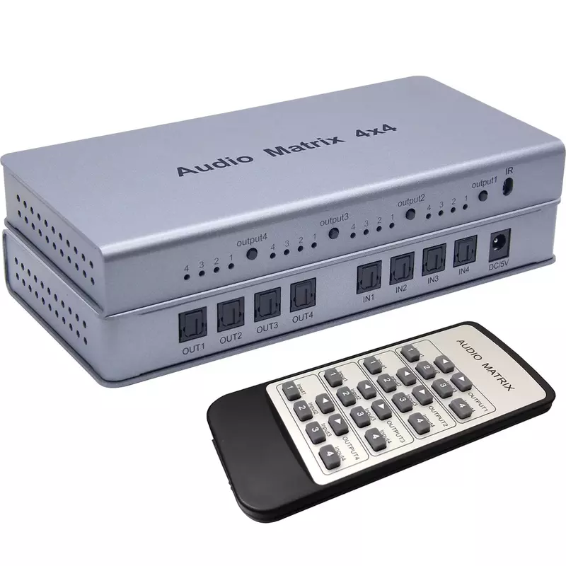 Conmutador de matriz de Audio 4x4, divisor SPDIF TOSLINK, Audio óptico Digital 4 en 4, Selector de matriz verdadera, Control remoto