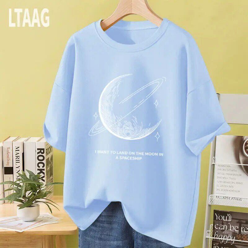 Women Printed T-shirt Summer Loose Casual Comfortable O-neck Top Tees Short Sleeve Pure Cotton Basics Pullover