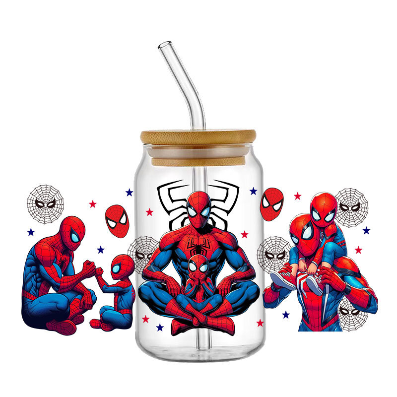 Spiderman 3D Wrap Transfer Sticker For 16oz Libby Glass Design Cup Wraps Decal Waterproof Mug UV DTF Stickers