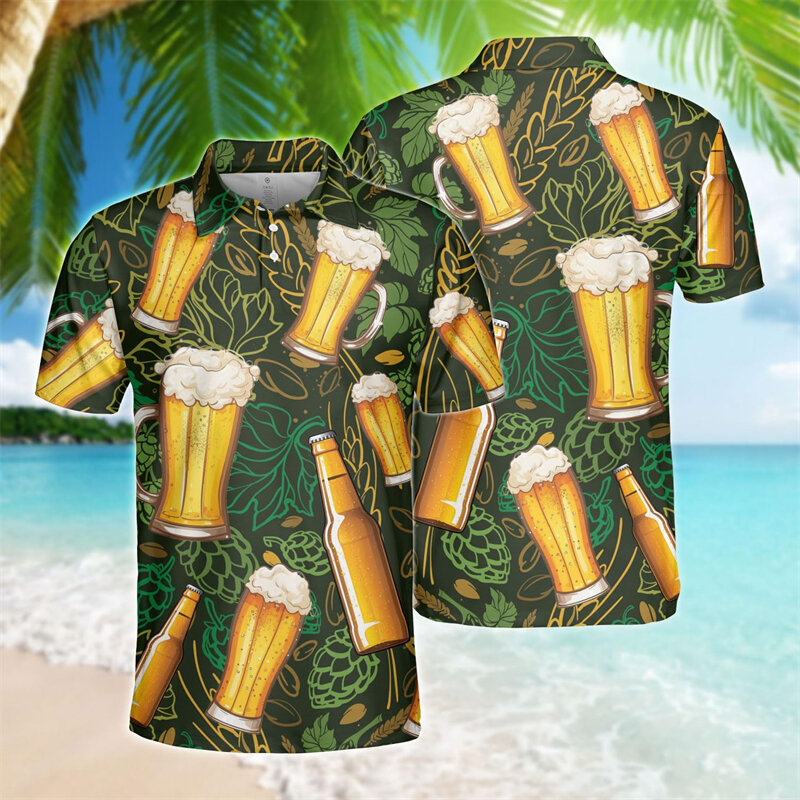 Drinking Beer Graphic Polo Shirts For Men Clothes Harajuku Fashion Hawaiian Male POLO Shirt Cool Drinks Short Sleeve Animal Tee