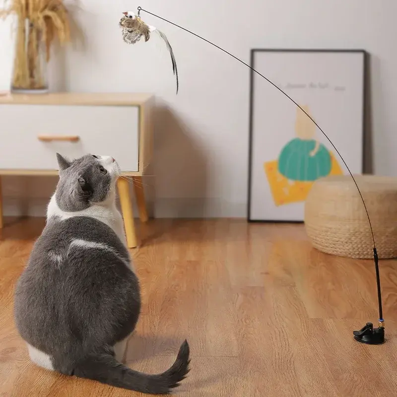 Simulatie Vogel Interactieve Kat Speelgoed Grappige Veer Vogel Met Bel Kat Stok Speelgoed Voor Katje Spelen Teaser Wand Speelgoed Kat levert