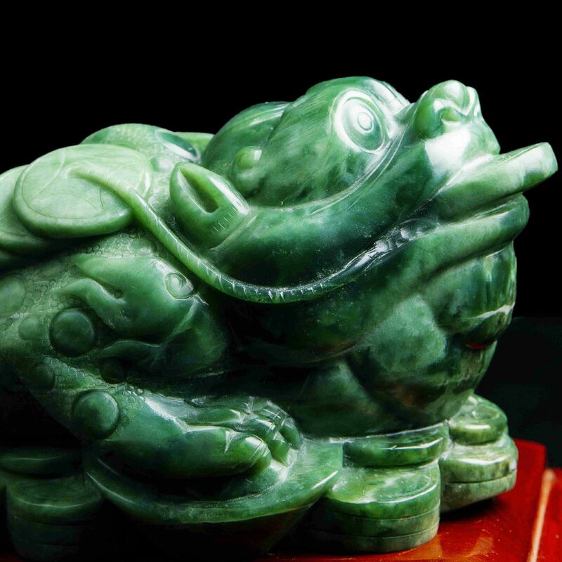 Lushan – Jade vert Pixiu pur naturel, Toad doré, ornement porte-bonheur, bijoux Qican