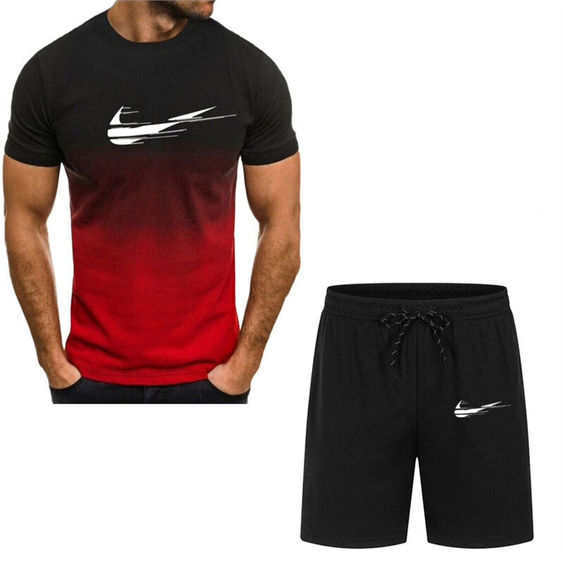 2024ใหม่ชุดฟิตเนสแฟชั่นสำหรับผู้ชายเซ็ต2ชิ้นเสื้อยืด + กางเกงขาสั้นชุดกีฬาลำลองแห้งเร็วสำหรับผู้ชาย