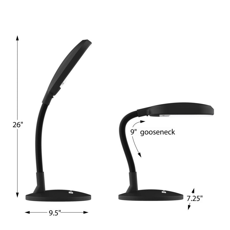 Verschwender ische zu Hause natürliche Sonnenlicht Schreibtisch lampe mit verstellbarem Schwanenhals (schwarz)