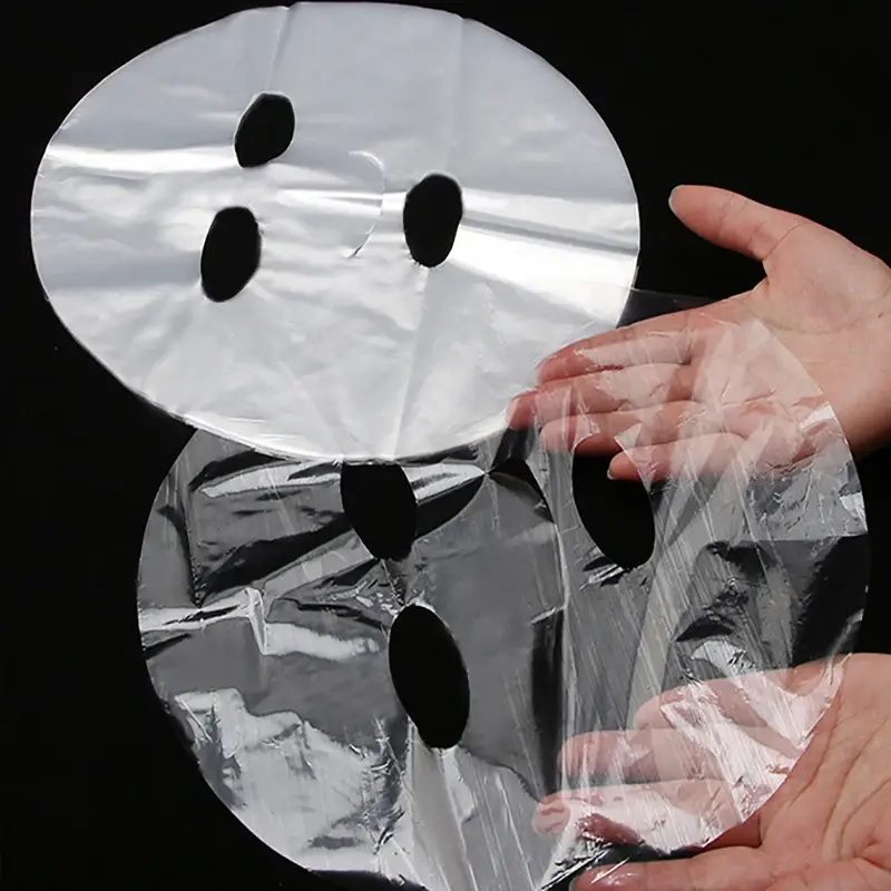 Filme plástico PE transparente descartável, máscara de limpeza facial completa, papel adesivos de pescoço, envoltório facial beleza cuidados com a pele, 100pcs