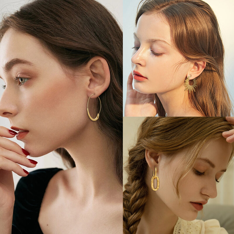 BONISKISS Women's Hoop Earrings Set Gold Irregular shaped earrings High Exquisite women's jewelry jewelry Valentine's Day gift