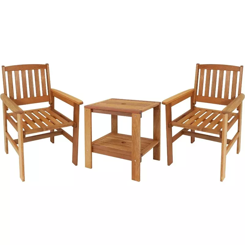 Patio Furniture Outdoor Set Meranti Wood 3-Piece Outdoor Patio Conversation Set - 2 Chairs and 1 Table - Teak Oil Finish Camping
