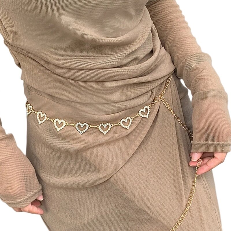 Girl Heart Waist Chain Adjust Chain Belt Metallic Crystal Waist Chain Drop Shipping