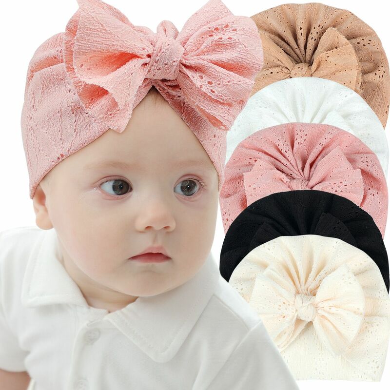 Baby Lace Embroidered Turban Bowknot Head Waps Toddler Babes Hat for Kids Girls Boys Lace Beanie Caps Baby Photo Props Headwear