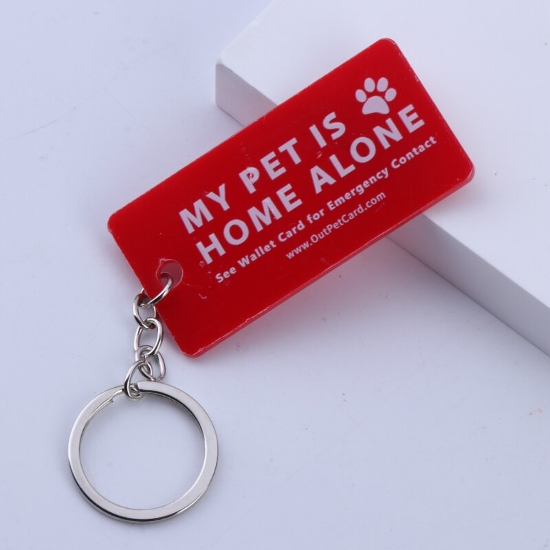 내 애완동물은 집에 있습니다. 혼자 있는 애완동물 경고 키 태그 키체인 비상 연락처 지갑 카드