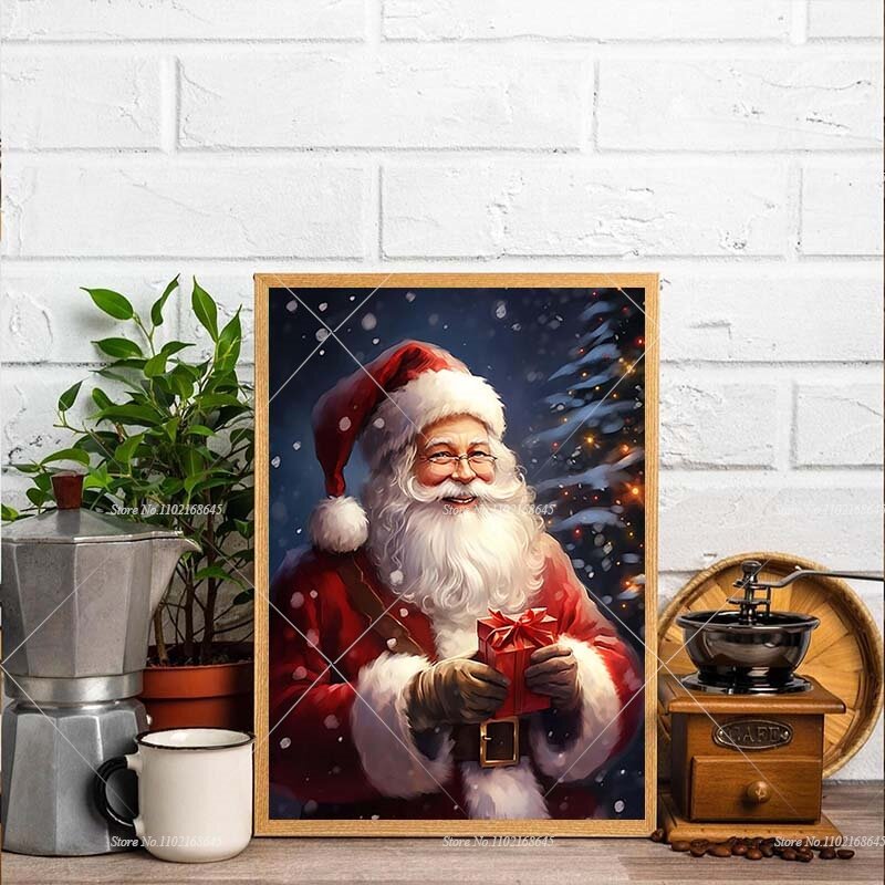 Diamentowe obrazy New 2024 Santa Claus Diamond Art Pictures To Make Full Drill Round Rhinestone For Christmas Crafts Home Decor