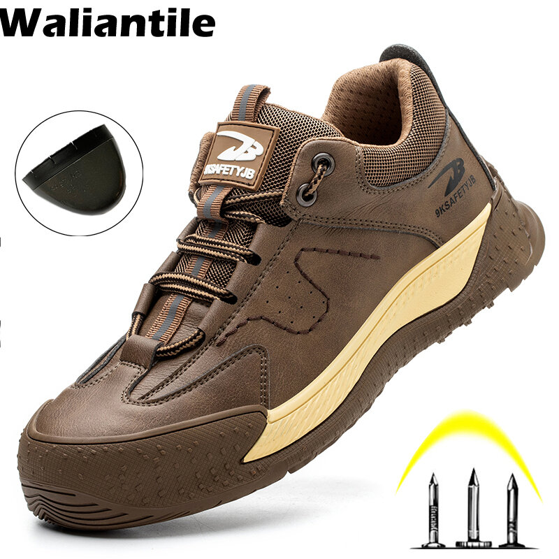 Waliantile Quality Men Safety Shoes For Industrial Steel Toe Work Boots Male Puncture Proof Anti-smash Indestructible Footwear