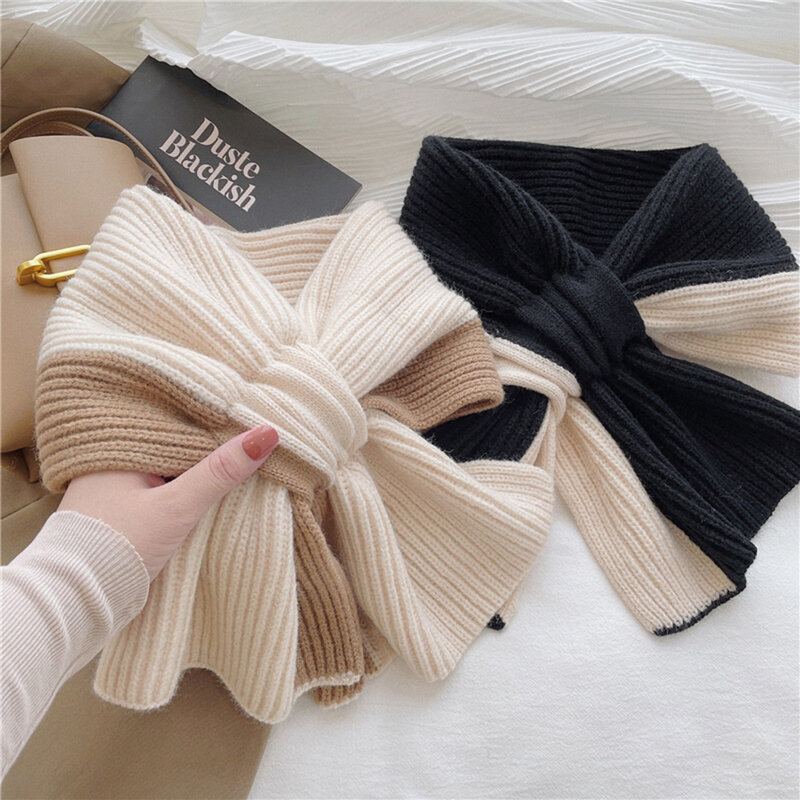 Winter Women'S Knitted Cross Scarf Fashion Soft Skin Friendly Versatile Student Thickened Warm Neck Girls' Casual Accessories