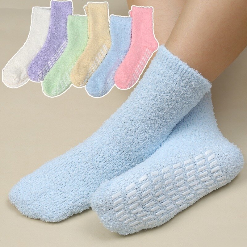 Thickened Coral Velvet Socks Women's Solid Color Indoor Floor Stocking Winter Plush Warm Socks Cold-proof Anti Slip Sock Hosiery